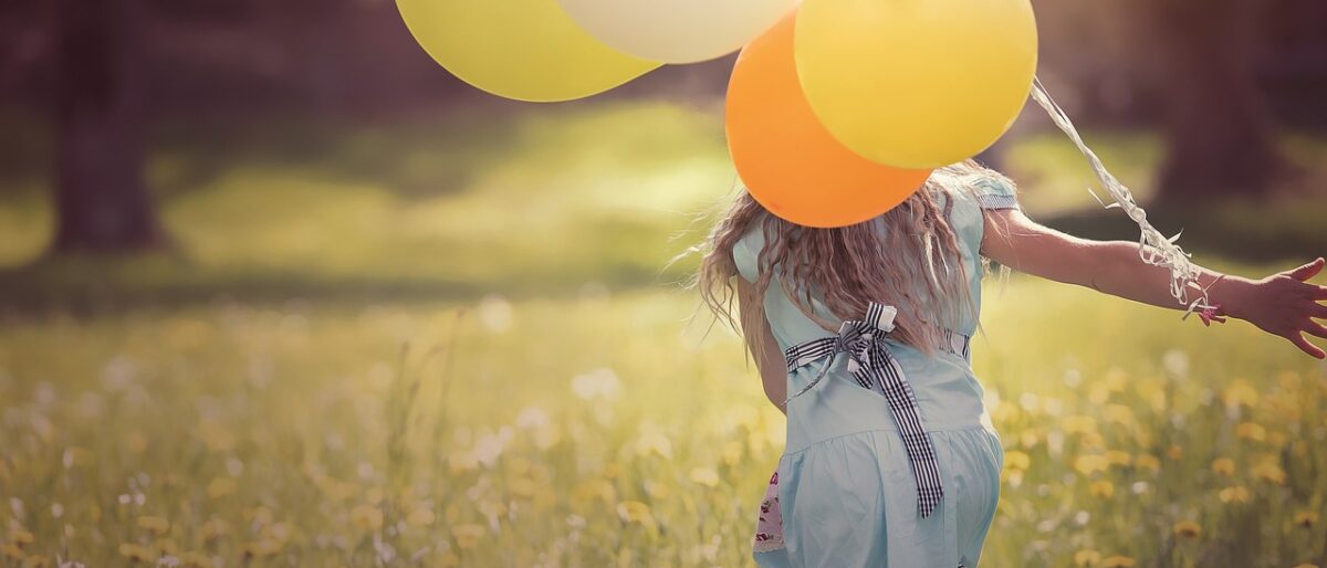 girl, balloons, child